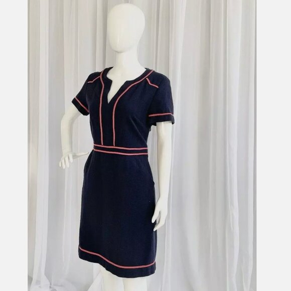 Boden Tilda Navy Pink Shift Textured Career Dress Sz 8 - Picture 6 of 7
